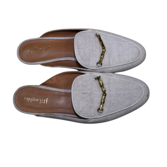 J McLaughlin Domina Linen Horsebit Loafers Slides Sz 8.5 Off White Beige Leather - Picture 1 of 12